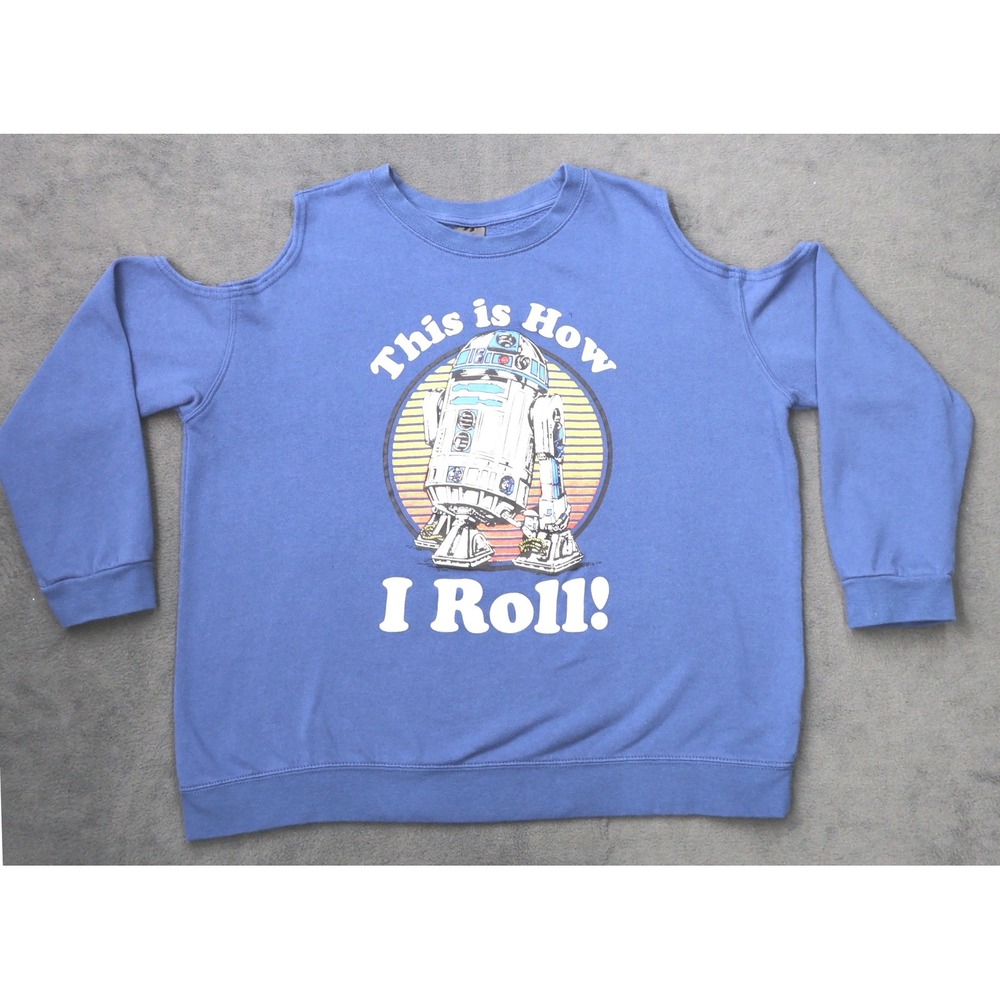 Star Wars R2-D2 Cold Shoulder Sweatshirt Womens XL Blue Graphic Pullover